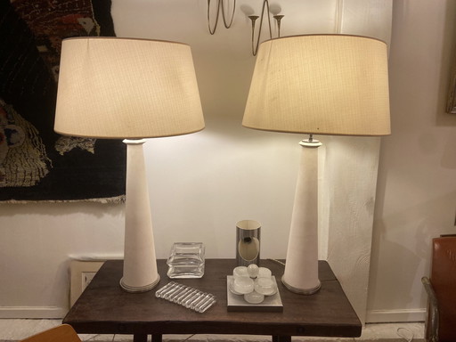 Pair Of Modernist Stone And Bronze Lamps.