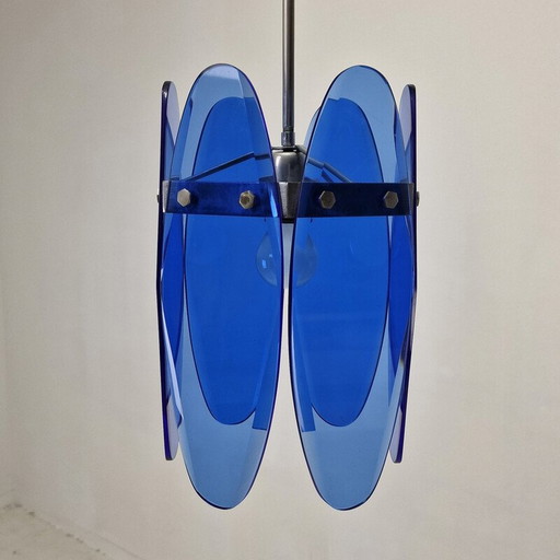 Vintage blue glass pendant lamp by Veca, Italy 1970