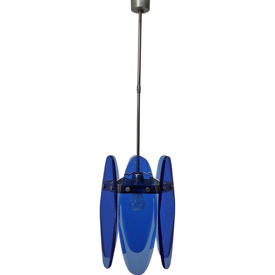Image 1 of Lampada a sospensione vintage in vetro blu di Veca, Italia 1970