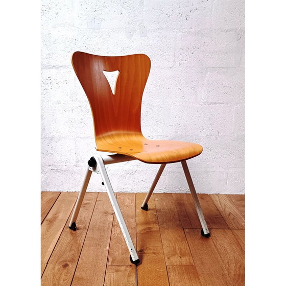 Image 1 of Vintage community chair in wood and white tinted metal base