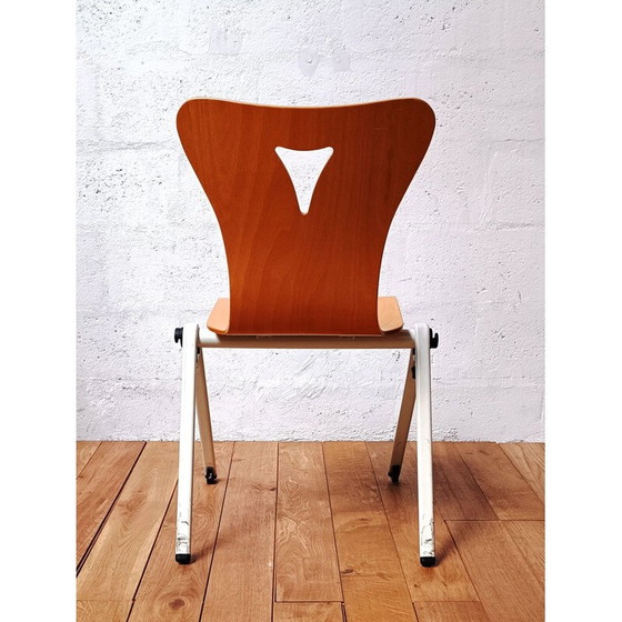 Image 1 of Vintage community chair in wood and white tinted metal base
