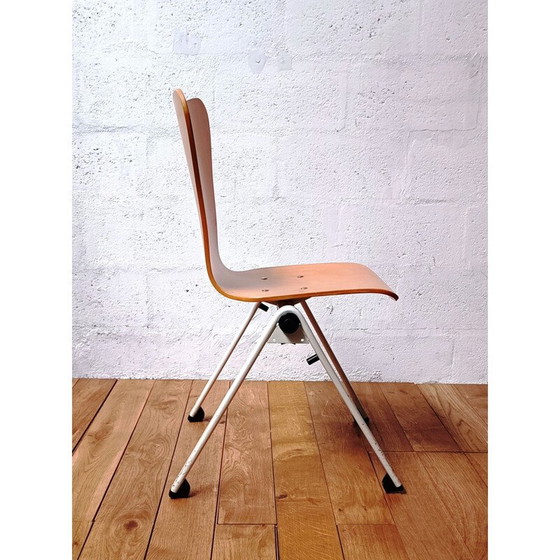 Image 1 of Vintage community chair in wood and white tinted metal base
