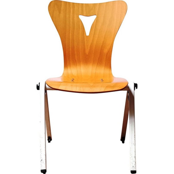 Image 1 of Vintage community chair in wood and white tinted metal base