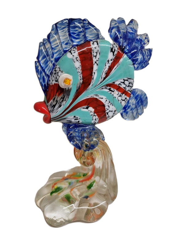 Image 1 of Poisson en verre de style Murano sur piédestal 2e moitié du 20e siècle