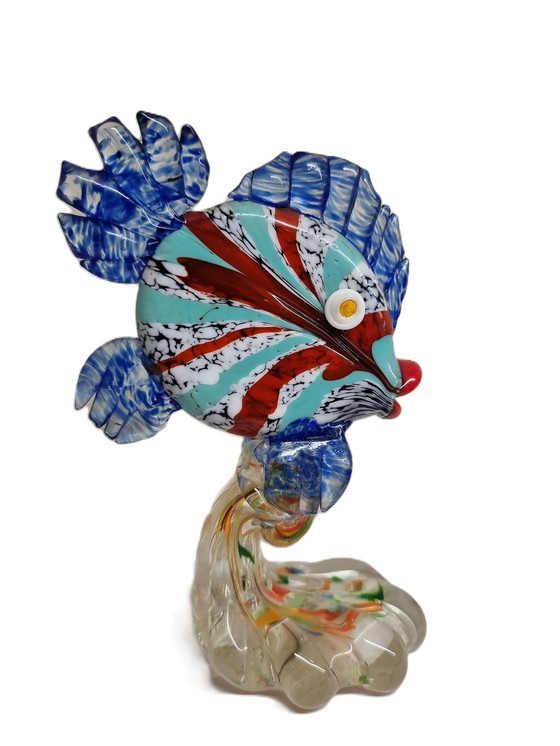 Image 1 of Poisson en verre de style Murano sur piédestal 2e moitié du 20e siècle