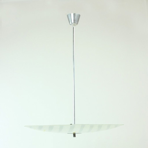 Vintage glass chandelier with yellow and grey stripes by Napako, Czechoslovakia 1960