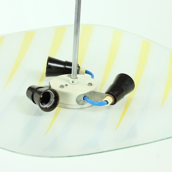 Image 1 of Vintage glass chandelier with yellow and grey stripes by Napako, Czechoslovakia 1960