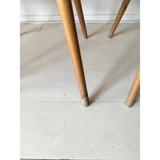 Set of 4 vintage red fabric chairs by Burian and Szek, 1950