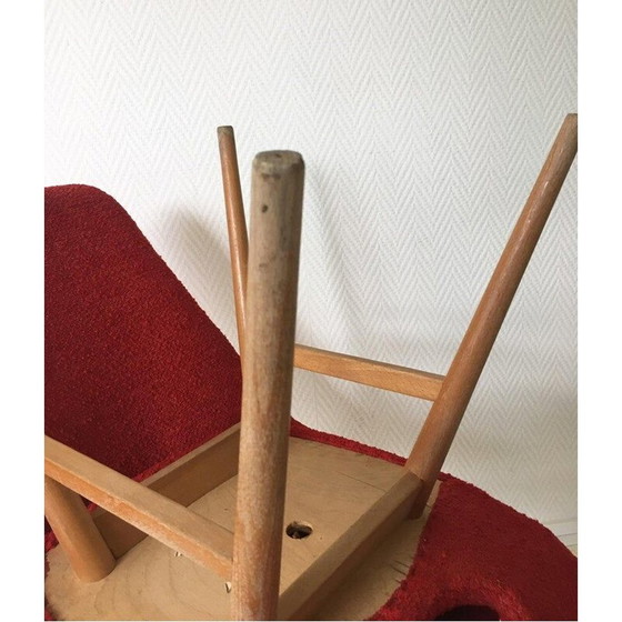Image 1 of Set of 4 vintage red fabric chairs by Burian and Szek, 1950
