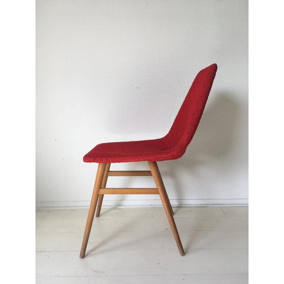 Image 1 of Set of 4 vintage red fabric chairs by Burian and Szek, 1950