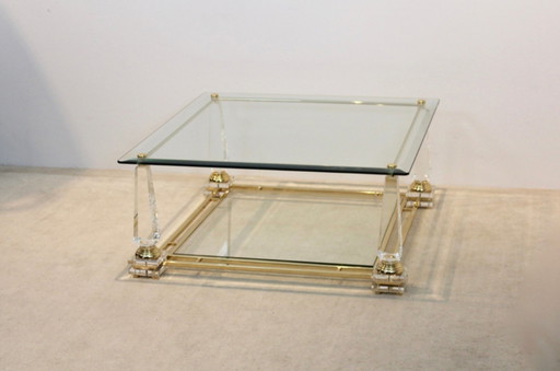 Lucite, Brass and Glass Obelisk Coffee table