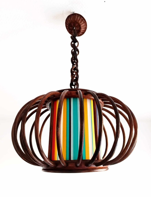 Vintage Wicker Hanging Lamp and Lampshade