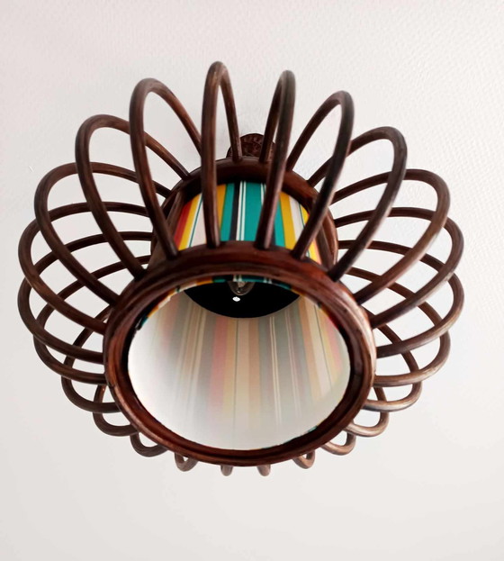 Image 1 of Vintage Wicker Hanging Lamp and Lampshade