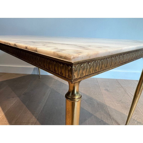 Image 1 of Mesa de centro vintage de latón con tapa de mármol, 1940