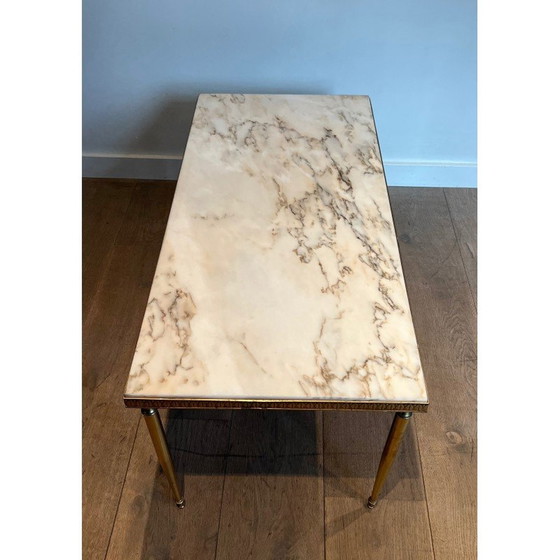 Image 1 of Mesa de centro vintage de latón con tapa de mármol, 1940