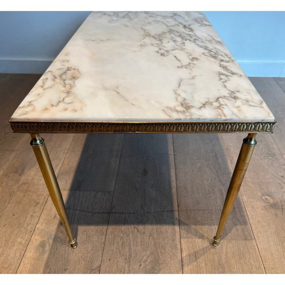 Image 1 of Mesa de centro vintage de latón con tapa de mármol, 1940
