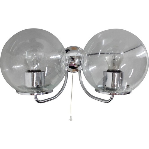 Pair of vintage chrome and glass wall lamps, Czechoslovakia 1970s
