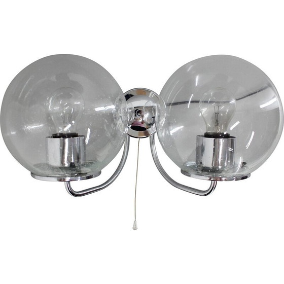 Image 1 of Pair of vintage chrome and glass wall lamps, Czechoslovakia 1970s