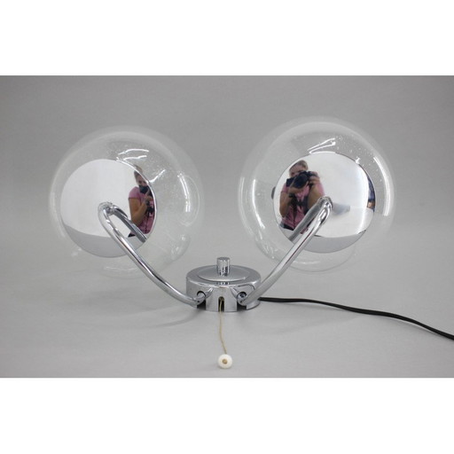 Pair of vintage chrome and glass wall lamps, Czechoslovakia 1970s