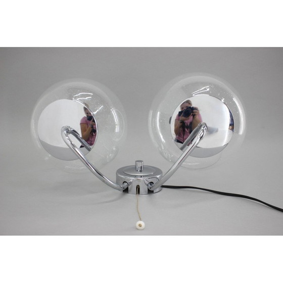 Image 1 of Pair of vintage chrome and glass wall lamps, Czechoslovakia 1970s