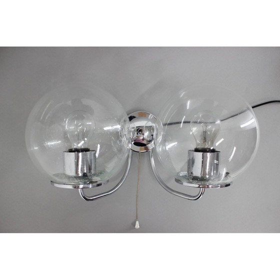 Image 1 of Pair of vintage chrome and glass wall lamps, Czechoslovakia 1970s