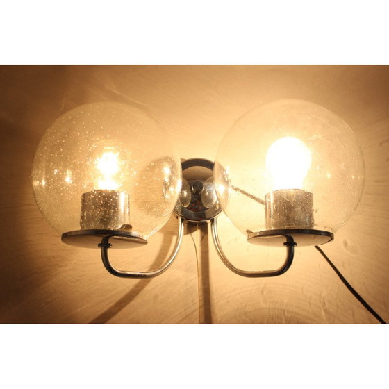 Image 1 of Pair of vintage chrome and glass wall lamps, Czechoslovakia 1970s