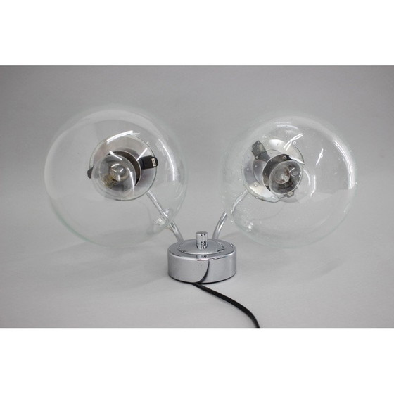 Image 1 of Pair of vintage chrome and glass wall lamps, Czechoslovakia 1970s