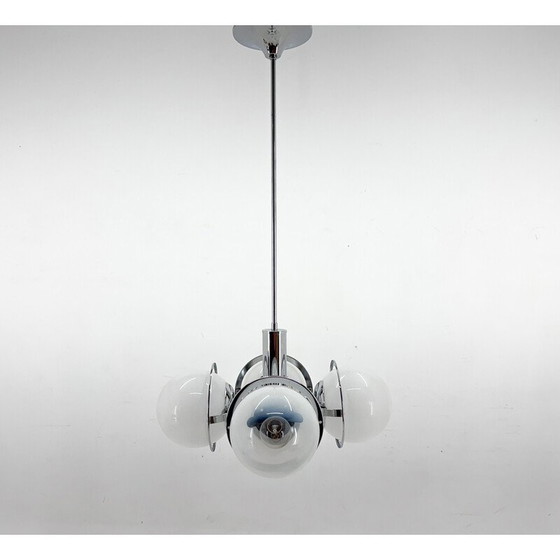Image 1 of Vintage chandelier in chrome steel and glass, Italy 1970