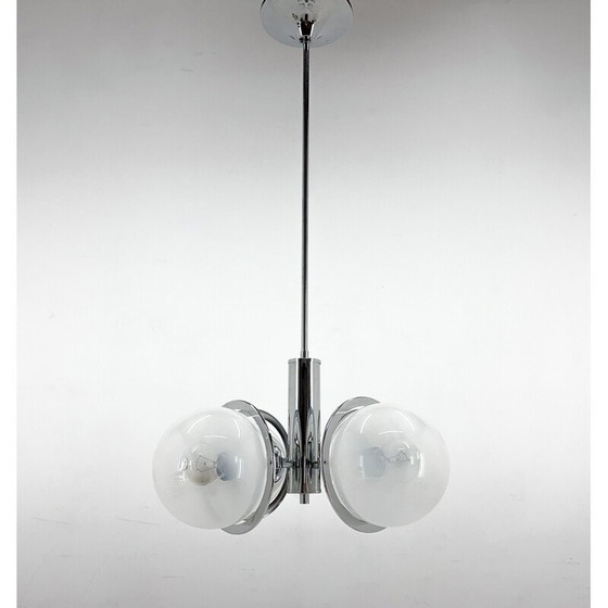 Image 1 of Vintage chandelier in chrome steel and glass, Italy 1970