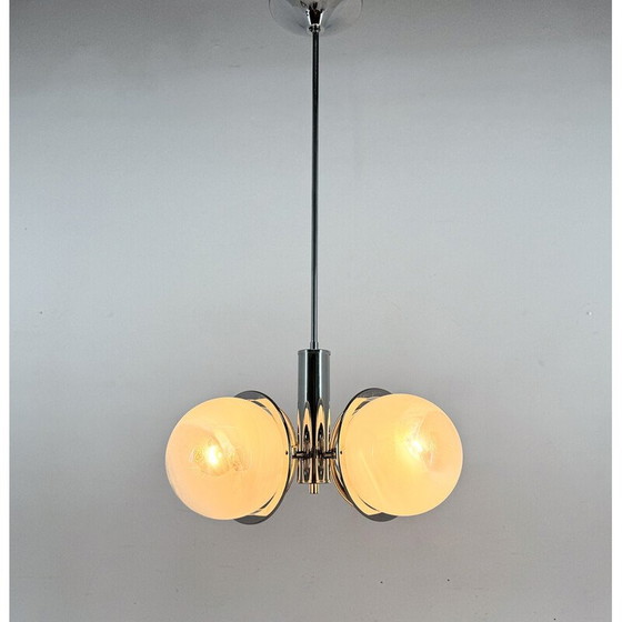 Image 1 of Vintage chandelier in chrome steel and glass, Italy 1970