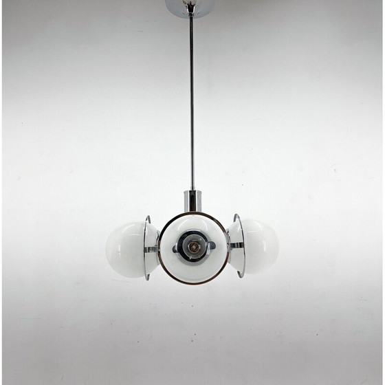 Image 1 of Vintage chandelier in chrome steel and glass, Italy 1970