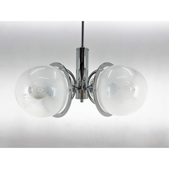 Image 1 of Vintage chandelier in chrome steel and glass, Italy 1970