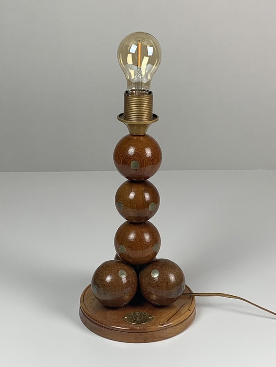 Image 1 of Wooden Sphere Ball Table Lamp, 1976