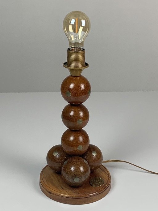 Wooden Sphere Ball Table Lamp, 1976