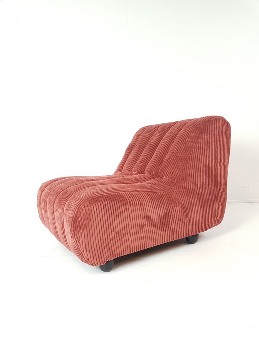 Dark Pink Armchair Ribbed Fabric Newly Upholstered