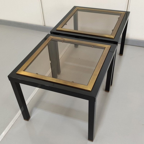 Image 1 of Pair of vintage black and gold side tables