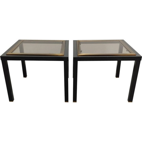 Image 1 of Pair of vintage black and gold side tables