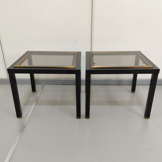 Image 1 of Pair of vintage black and gold side tables