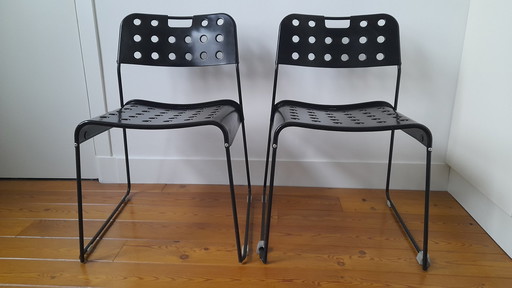 2x Bieffeplast Omstak Chairs, Black By Rodney Kinsman