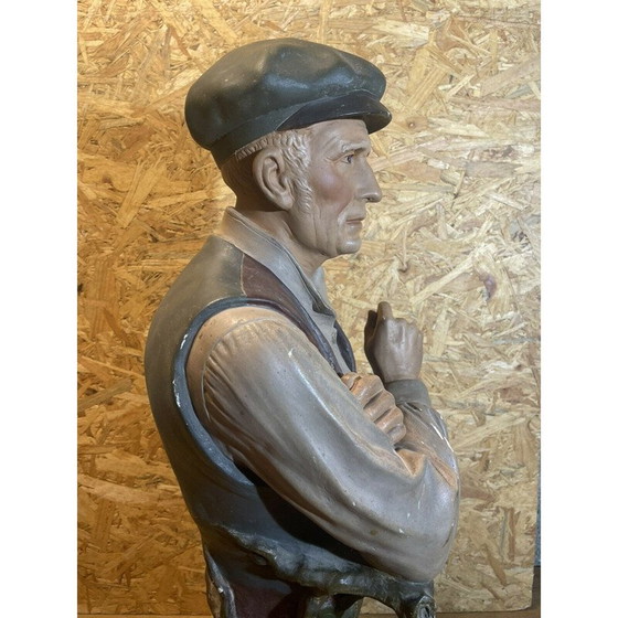 Image 1 of Busto maschile d'epoca in policromia raffigurante un viticoltore