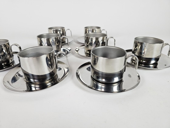 Image 1 of Design GB - Guido Bergna - minimalist modern - stainless steel - 8x double insulated thermal espresso / demitasse cups