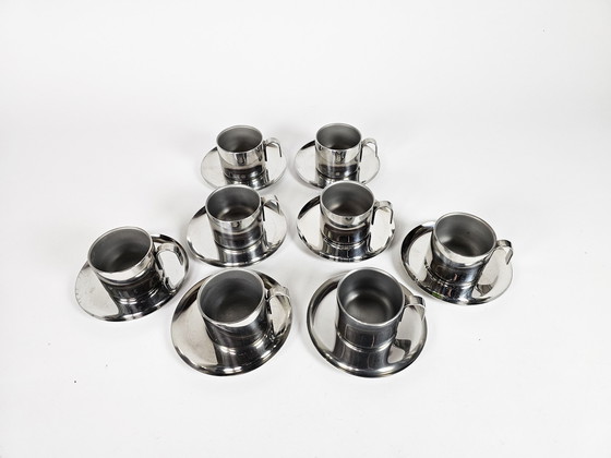 Image 1 of Design GB - Guido Bergna - minimalist modern - stainless steel - 8x double insulated thermal espresso / demitasse cups