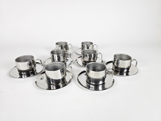 Image 1 of Design GB - Guido Bergna - minimalist modern - stainless steel - 8x double insulated thermal espresso / demitasse cups