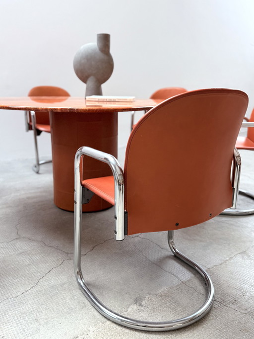 Afra & Tobia Scarpa for B&B Italia "Dialogo" chairs leather tubular steel chrome, Italy 1970s