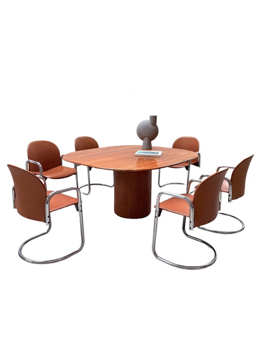 Afra & Tobia Scarpa for B&B Italia "Dialogo" chairs leather tubular steel chrome, Italy 1970s