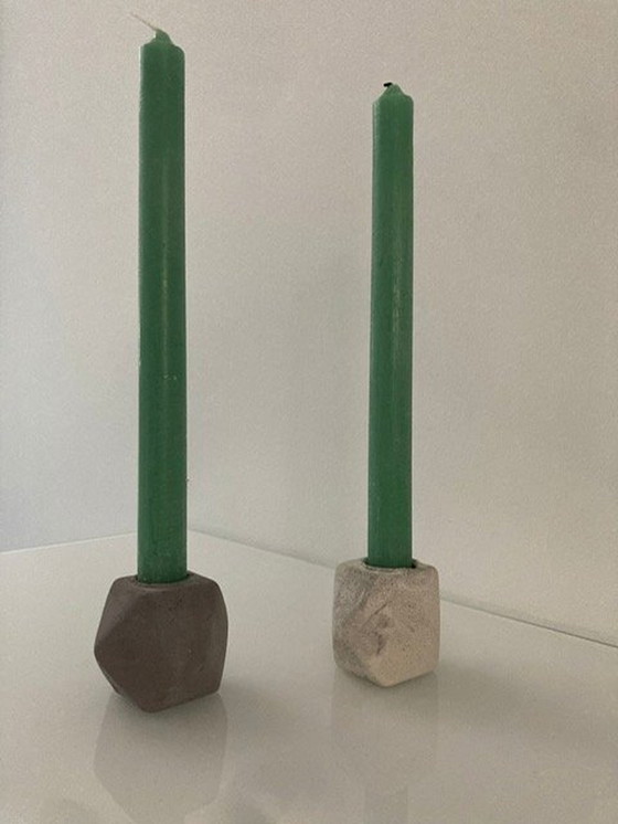 Image 1 of 2 Sturdy Candle Holders Hexagon Concrete "Concrete & Copper"