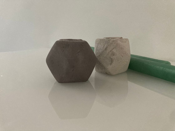 Image 1 of 2 Sturdy Candle Holders Hexagon Concrete "Concrete & Copper"