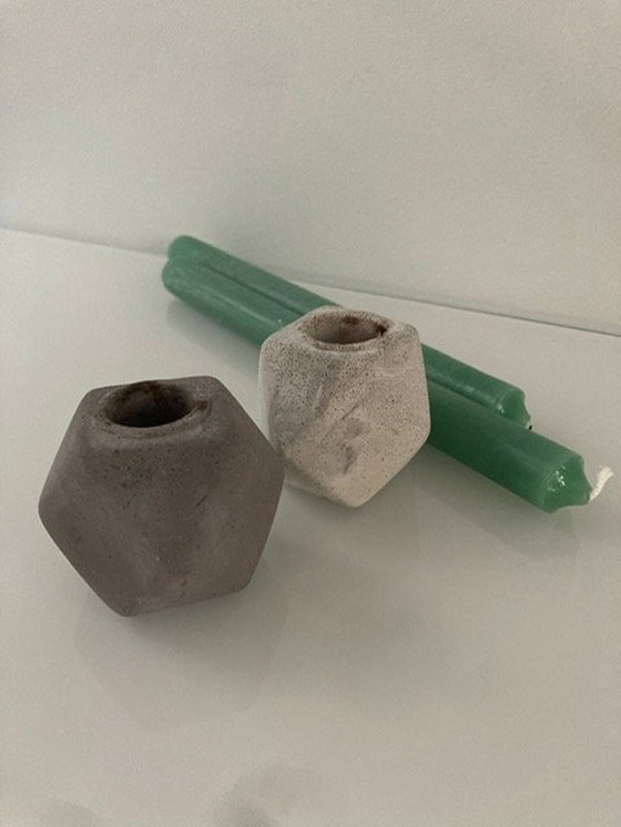 Image 1 of 2 Sturdy Candle Holders Hexagon Concrete "Concrete & Copper"