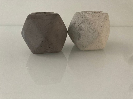 Image 1 of 2 Sturdy Candle Holders Hexagon Concrete "Concrete & Copper"