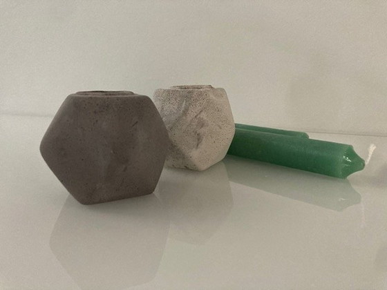 Image 1 of 2 Sturdy Candle Holders Hexagon Concrete "Concrete & Copper"